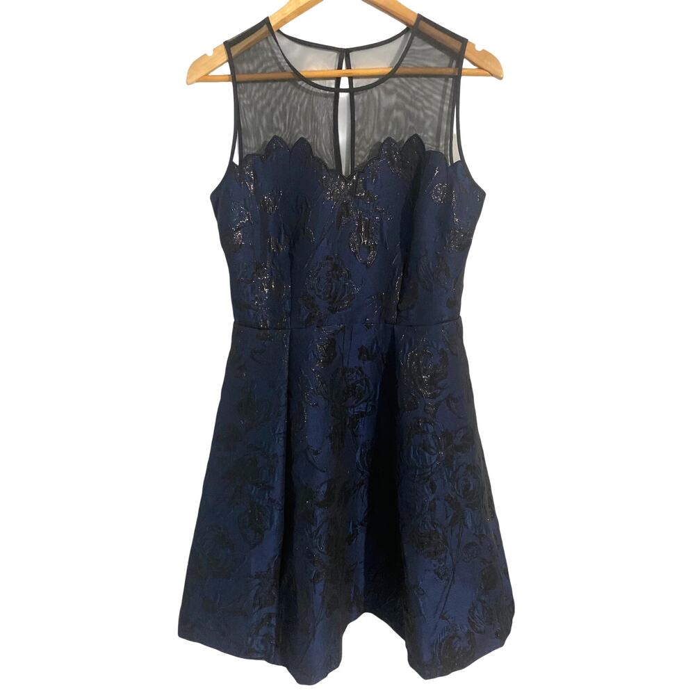 Luxe by Carmen Marc Valvo cocktail dress women’s 4 navy black floral whimsigoth